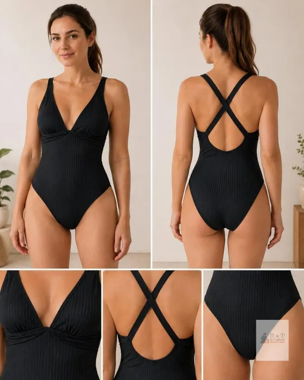 New Size SM Women's One-Piece Crisscross Straps Ribbed Bathing Suit