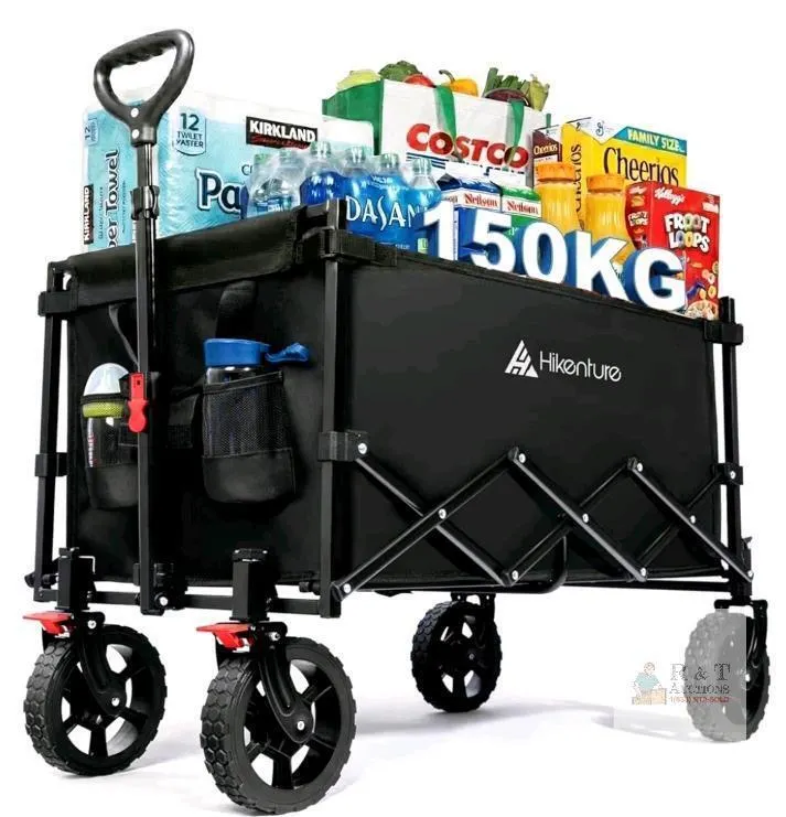 Hikenture Folding Wagon Cart, 150kg Capacity, 140L, 360° Wheels, Steel Frame, No Assembly
