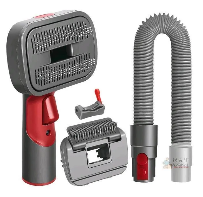 FUNTECK 2-in-1 Dog Hair Vacuum Brush for Dyson V7-V15, Self-Cleaning, Dual Heads