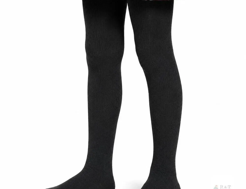 NEW Girls’ Black Ribbed Thermal Tights, Size 9–10 Years