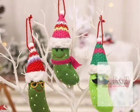 Lasuroa 3pcs Hanging Plush Christmas Pickle Ornaments, 3.5" x 1.5" x 1.5" Each