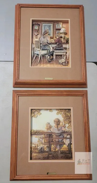"Heart and Soul" and "Mother's Moment" 3D Shadow Box Art Pair – Framed Nostalgic Family Scenes