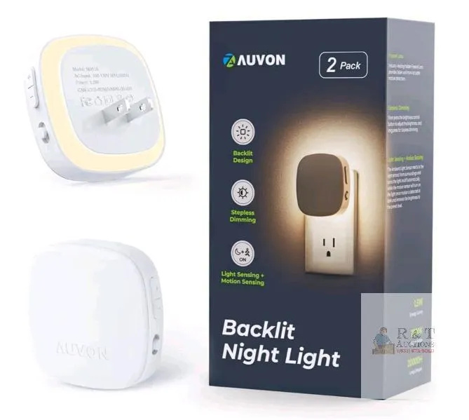 New no box, AUVON N001A 2-Pack LED Night Light, 1.5W, 2700K, Motion & Light Sensor, Dimmable, Plug-in