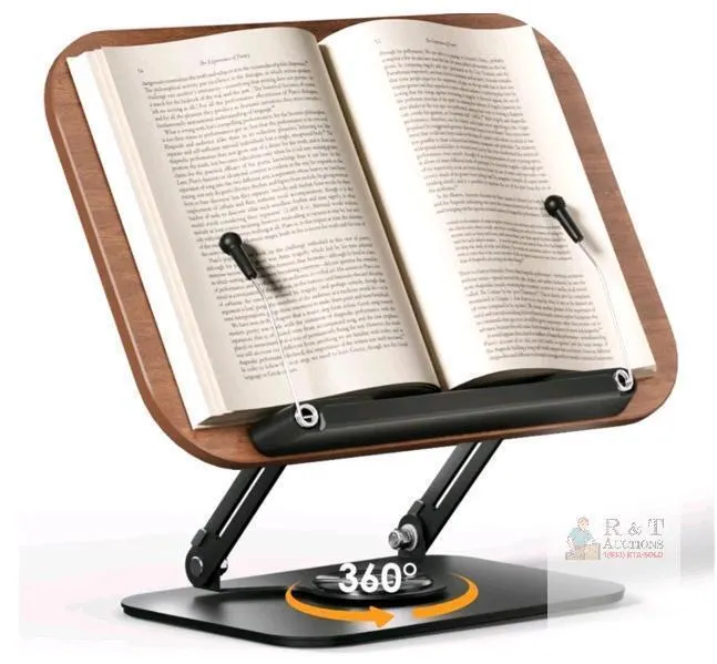 SupeDesk Multifunctional Adjustable Book Stand, 13.38"x9", 360° Rotation, Page Holders, Metal Base