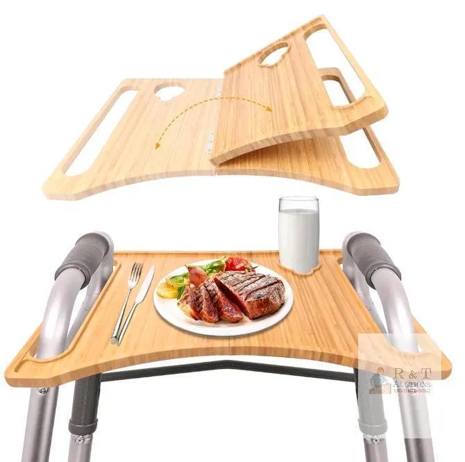 Bamboo Walker Tray Table with Cup Holder, Foldable Design, 21.3" x 15"