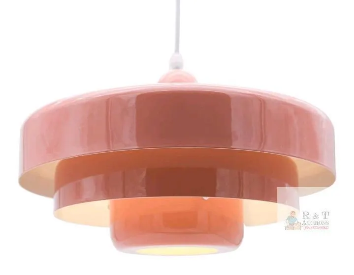 DoungRos DR001-P Pink Mid-Century Pendant Light, 3-Layer Metal Shade, E26 Base, 60W Max
