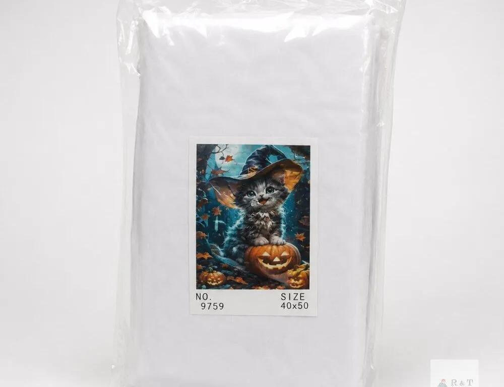 New 40 × 50 cm Halloween Cat & Pumpkin Paint-by-Numbers Kit – No. 9759
