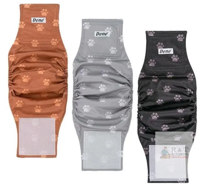 Dono Paw Print Washable Male Dog Belly Bands, Medium, 3 Pack, Leakproof, Adjustable Velcro