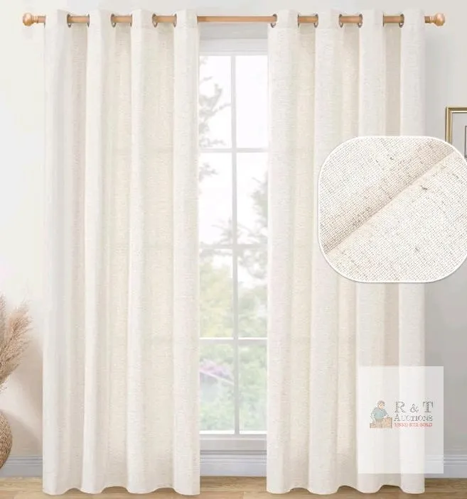 YoungsTex Natural Linen Curtains 52x84" Grommet Top Light-Filtering 2 Panels