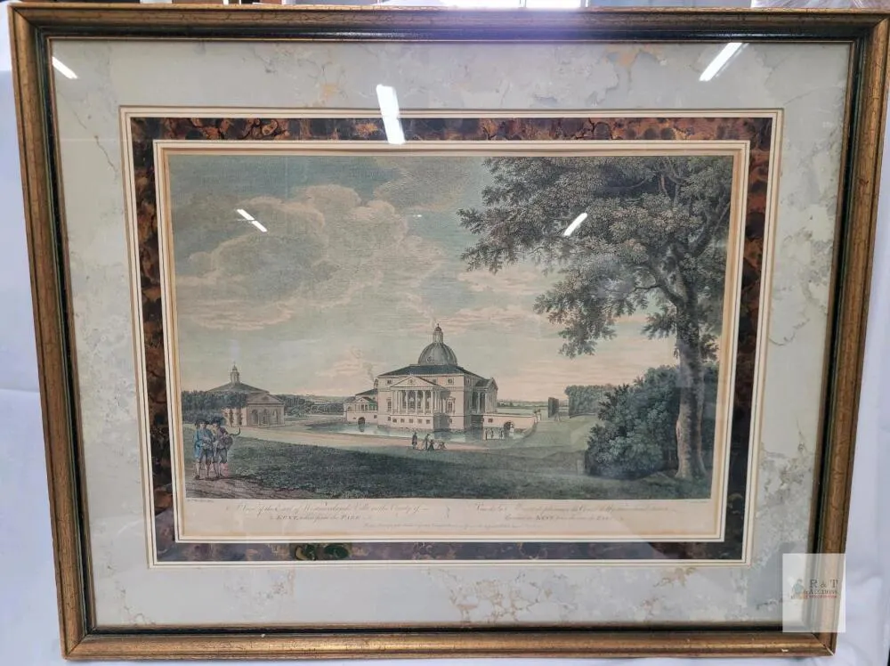 William Woollett Engraving (?), Earl of Westmoreland’s Villa, Kent, Framed, c. 1770s, 28"x20"