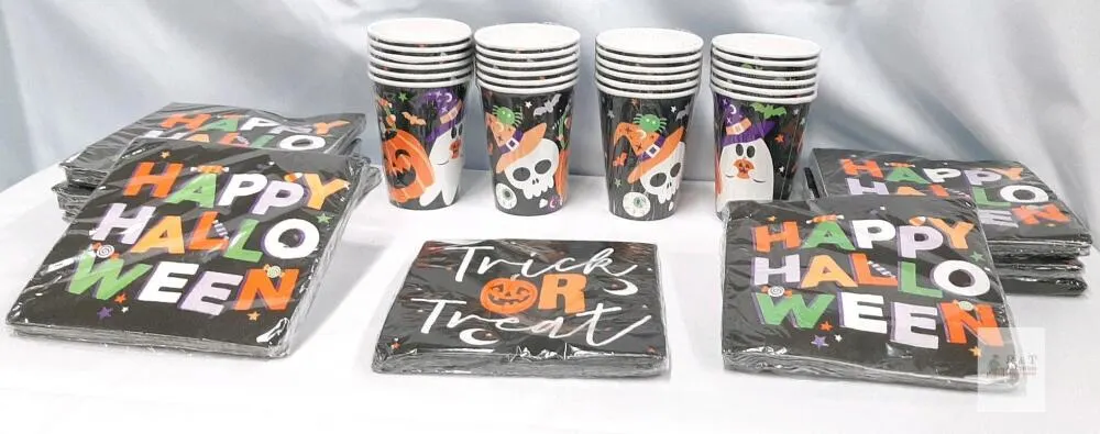Old East Main Co. Ghost & Friends Halloween Party Set – 12 oz Cups & est 9 packs of 2-Ply Napkins