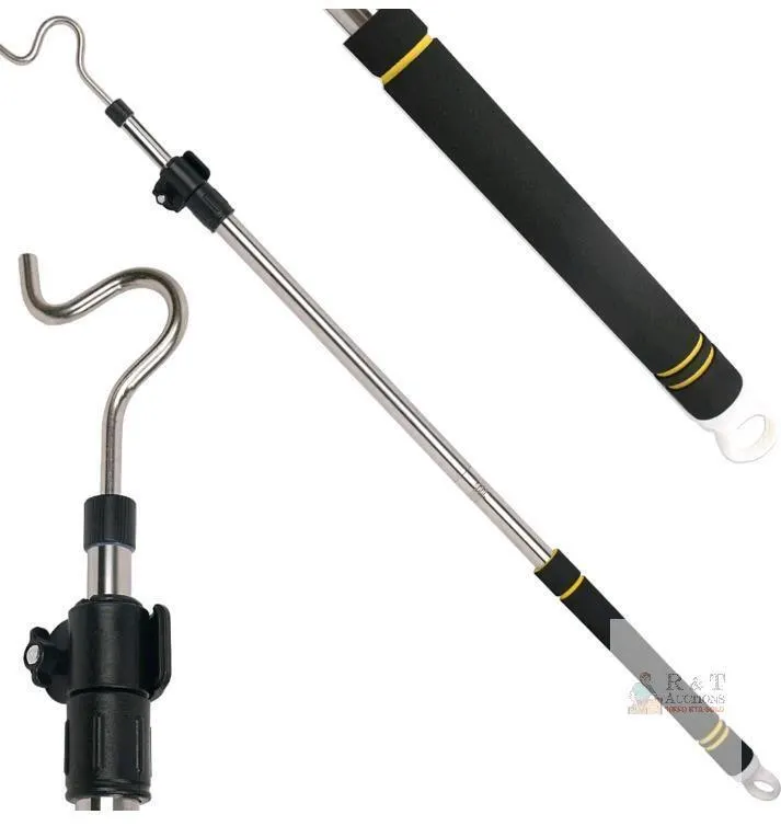 Extendable Clothes Hook Pole, Stainless Steel, 37"–64" Length, Foam Handle, S-Hook