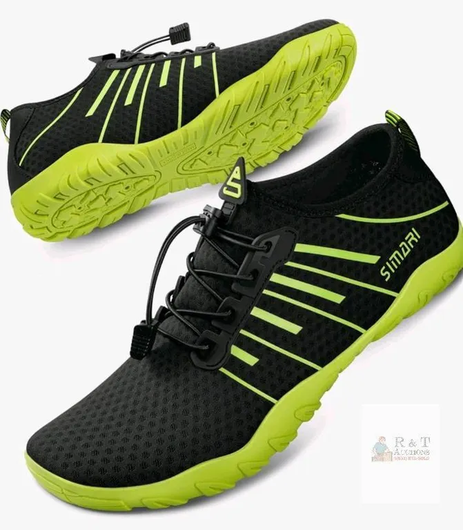 SIMARI Water Shoes, Black and Neon Green, Unisex, Quick-Dry, Non-Slip, Breathable Fabric