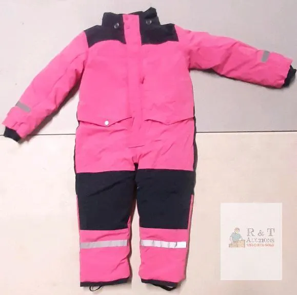 Children's Size 120 One-Piece Snowsuit, Pink/Black with Reflective Strips New