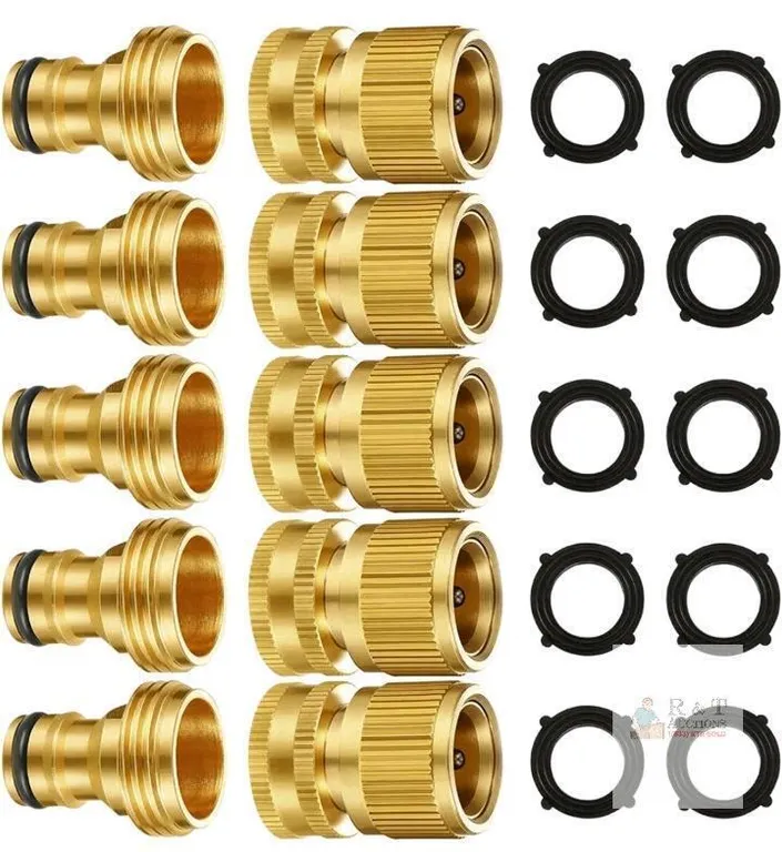 Brass 3/4-Inch Garden Hose Quick Connect Fittings Set of 6