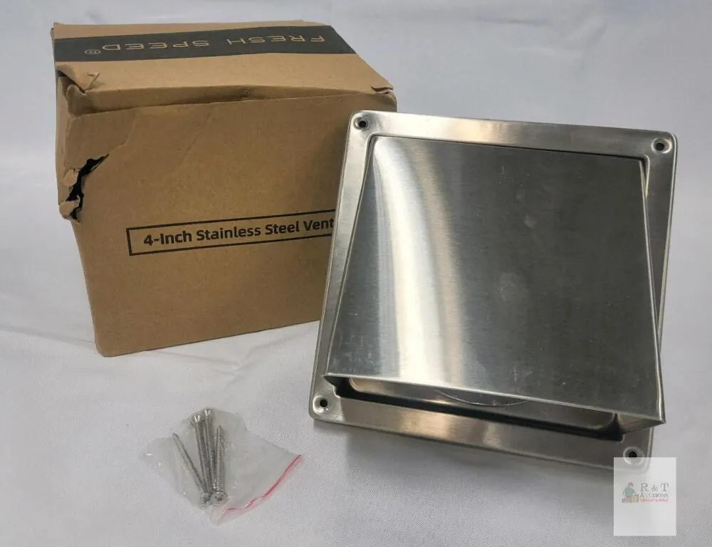 4-Inch Stainless Steel Wall Vent Cover, Brushed Finish, With Screws, Hooded Gravity Damper