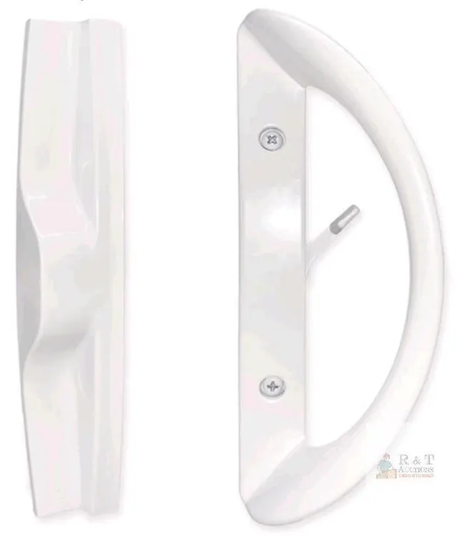 3-15/16” Patio Door Handle Set, White, Universal Fit, Thumb Latch, Hardware Included