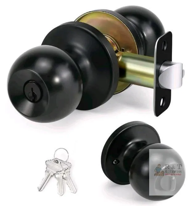 Black Entry Door Knob Lockset, Keyed, 3 Keys, X003XRRO43, Matte Finish, New