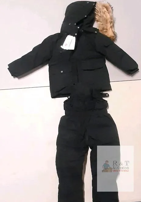 Children's Black Two-Piece Snowsuit Set with Removable Faux Fur Trim and Bib Pants