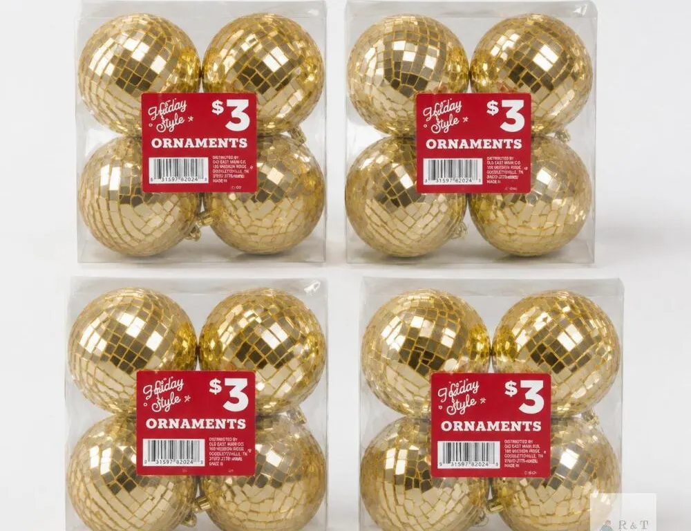 Lot of 4 Dollar General Gold Mosaic Christmas Ornament Packs – 16 Ornaments Total
