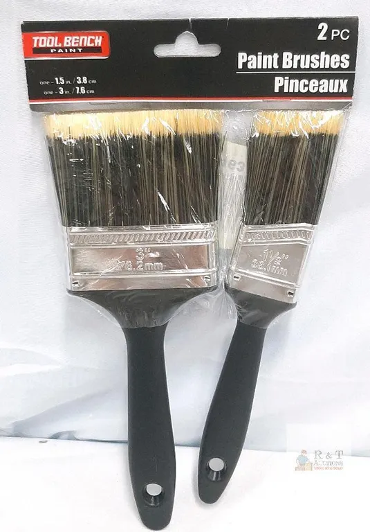 Tool Bench Paint 2-Piece Paint Brush Set - 1.5" & 3" Synthetic Bristles, Plastic Handles
