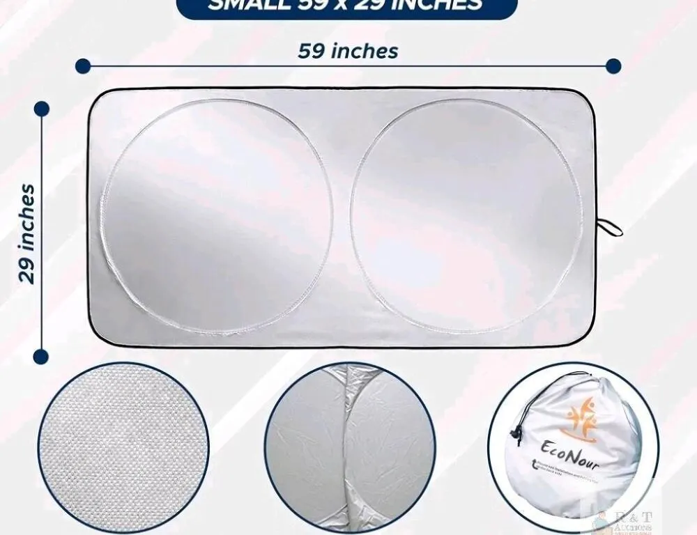 EcoNour Car Windshield Sunshade 59"x29" Foldable 240T Polyester with Storage Pouch, Silver