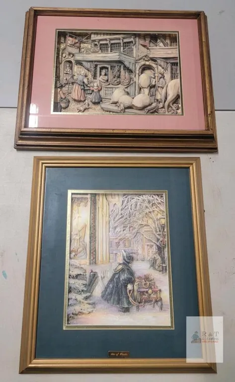 Framed 3D Relief Art Prints: "Star of Wonder" & European Market Scene