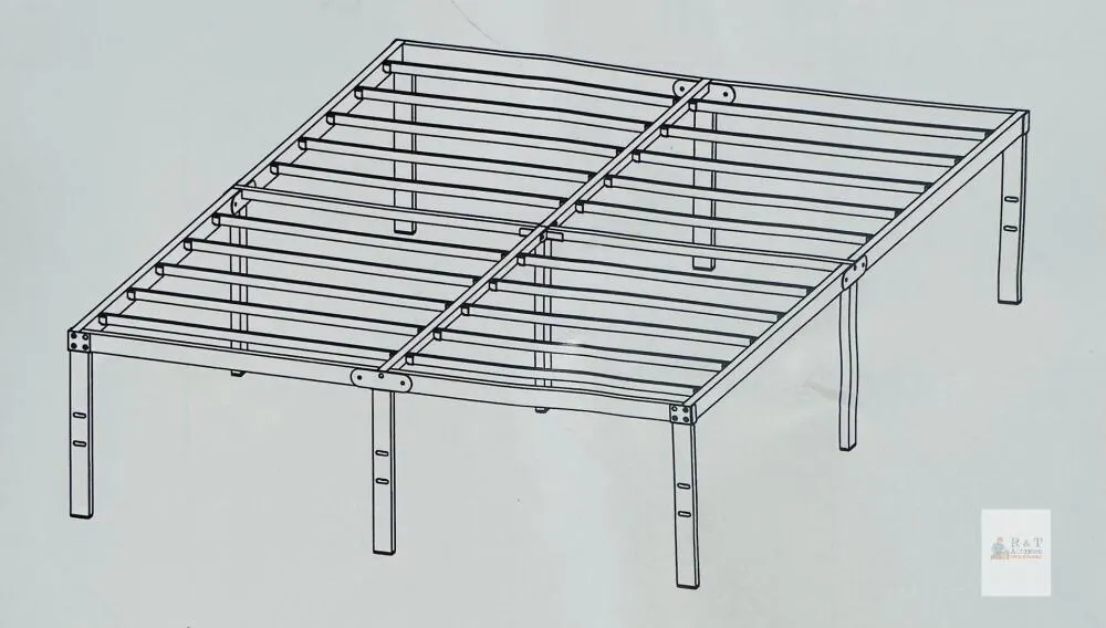 Heavy-Duty Full Metal Platform Bed Frame, Steel Slats, 14-Inch High with Center Support, Black