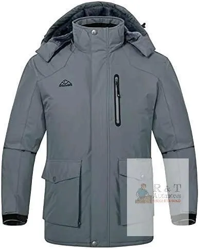Outdoorsports Men's Gray Hooded Winter Parka, US Medium, Multiple Pockets