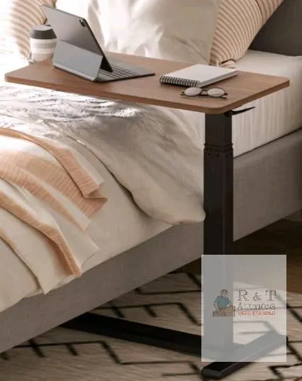 Adjustable Overbed Table, 27.6"x15.75" Top, Height 26"-41.7", 15.4 lbs, Dark Wood & Black Frame