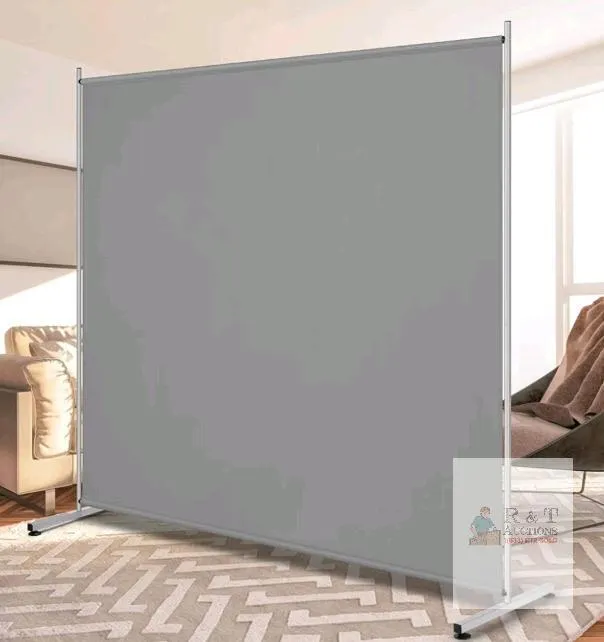 Freestanding Privacy Screen, 71" x 72", Grey, Alloy Steel Frame, HDPE Fabric Panel