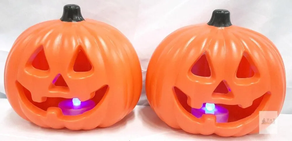 Battery-Operated Plastic Light-Up Jack-O’-Lanterns, LED Purple Glow, 6", Set of 2