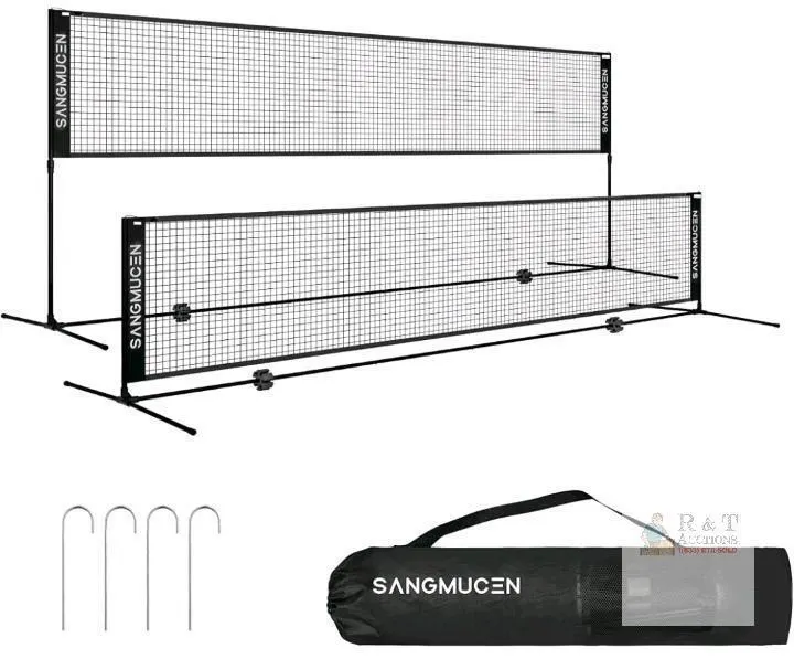 SANGMUCEN 10ft Adjustable Multi-Sport Net Set, Steel Frame, Carry Bag, Height 42"-60", Black