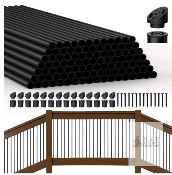 HYPERGIANT 105 Pack 32" Aluminum Deck Balusters, 0.75" Round, Black, Includes Connectors & Screws