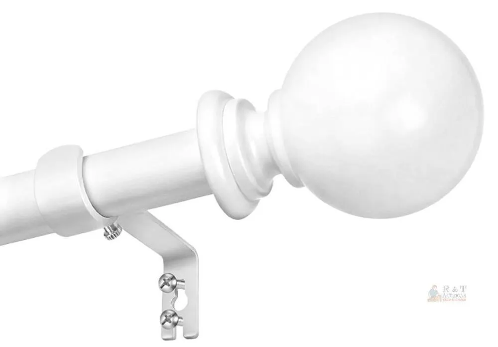 White Telescopic Curtain Rod Set with Ball Finials, Adjustable 30–120 in, Includes Mounting Hardware