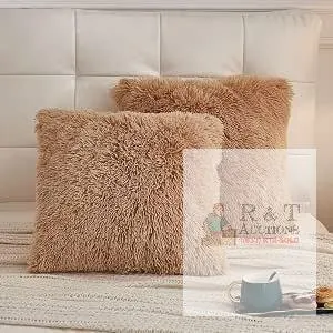 LIFEREVO 18"x18" Camel Faux Fur Pillow Covers, Set of 2, Hidden Zipper Closure