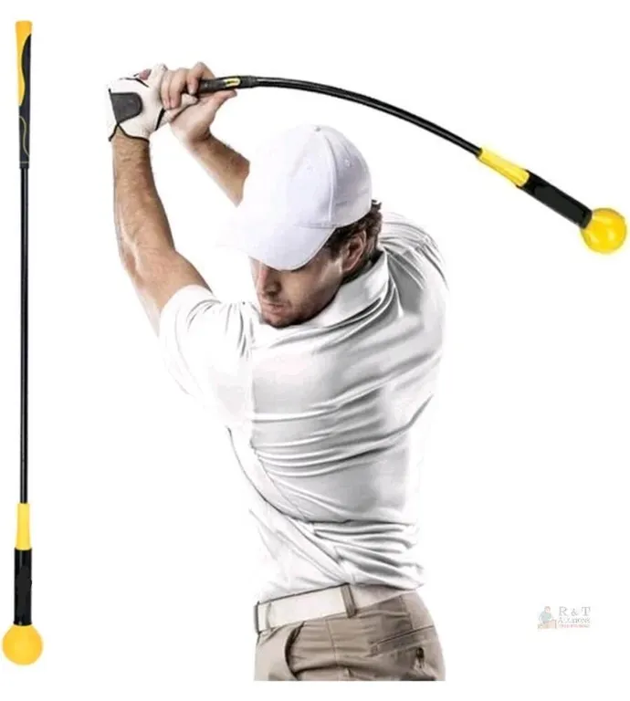 48" Golf Swing Trainer Flexible Shaft Weighted Tempo Aid – Black/Yellow, Adult, All Skill Levels