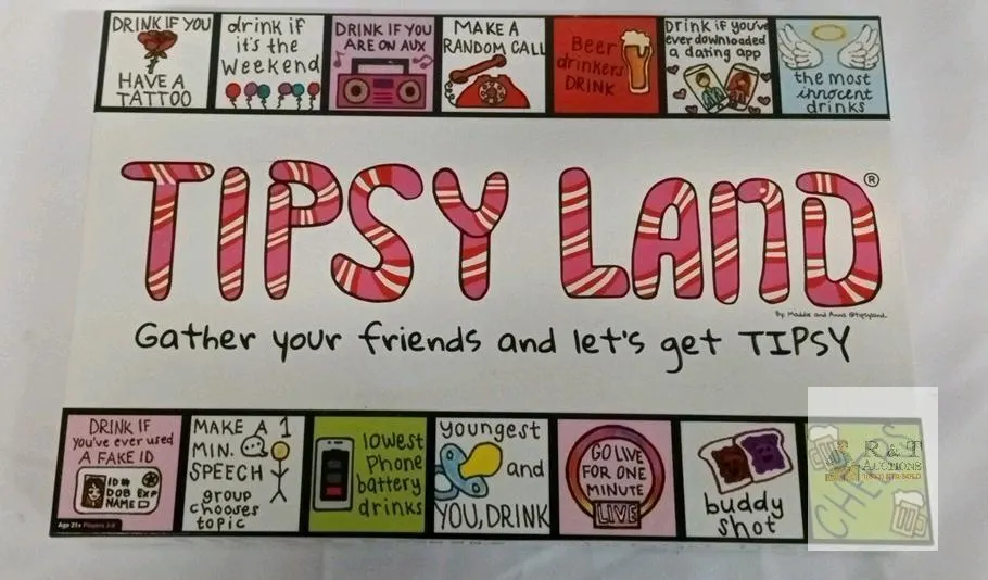 NEW Tipsy Land Adult Drinking Board Game, Standard Edition, 2+ Players, 60 Waterproof Cards, Complete Set