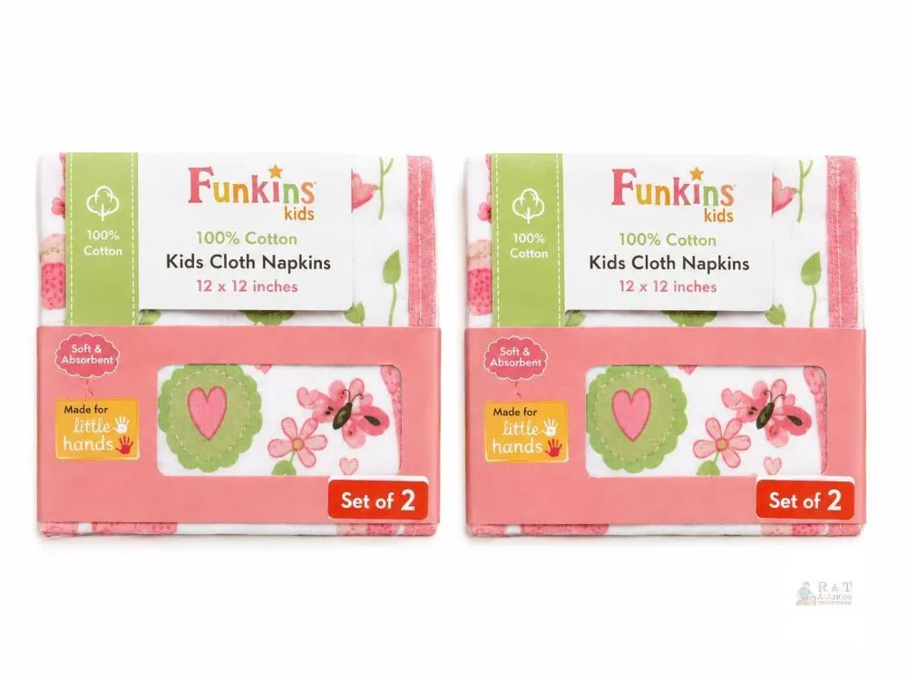 Funkins 100% Cotton Kids Cloth Napkins, 12"x12", Set of 4, Ballerina Print