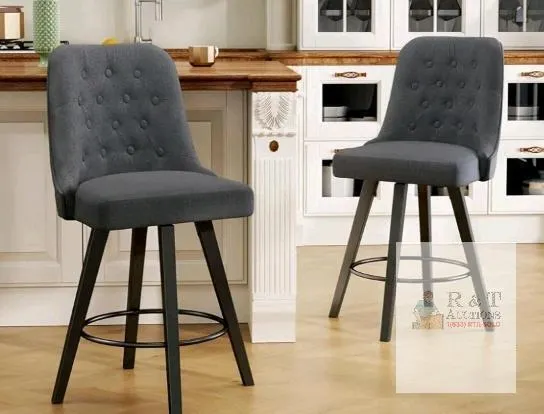 Counter Height Swivel Bar Stool, Set of 2, Dark Gray Upholstery, 26 in Seat Height