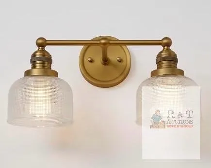 new Modern Brass Double Wall Sconce, Model E26-RC-27, Ribbed Glass Shades, Max 40W, 110-250V