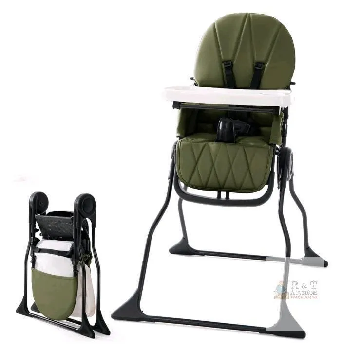 ASTM Approved Foldable Baby High Chair, Olive Green, 5-Point Harness, 40 lb Capacity, 38.7” Height