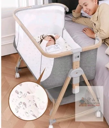 Bonbay Model 858 Baby Bassinet, Adjustable Height, Mesh Sides, Wheels, 36"x21" Bedside Sleeper