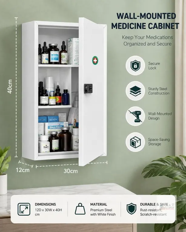 New Uniclife Locking Medicine Cabinet, Medication Lock Cabinet with Code