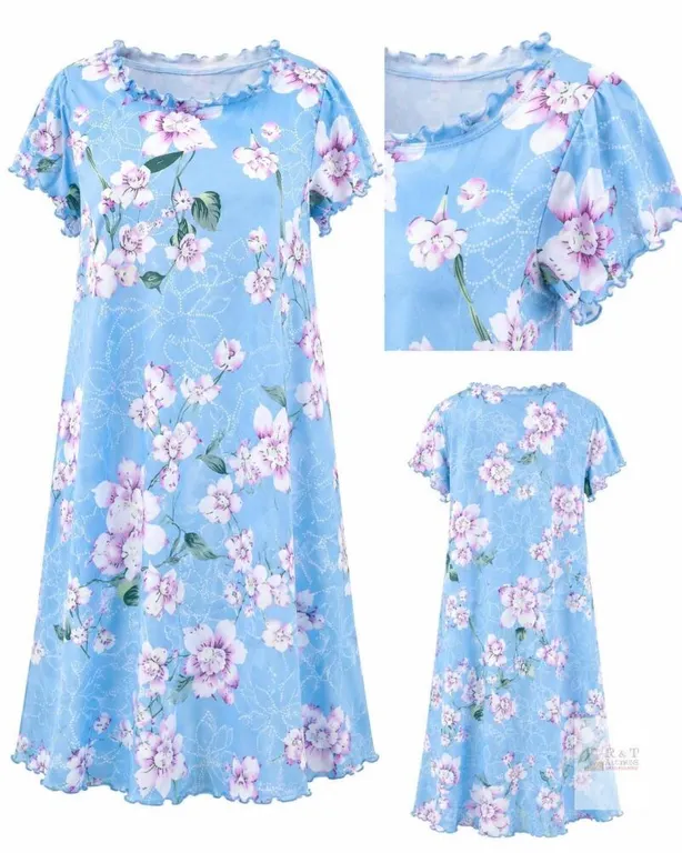 NEW Size Small Hotolove Women’s Sleeveless Floral Nightgown, Blue/Pink, – Lace Trim Pleated Scoop Neck