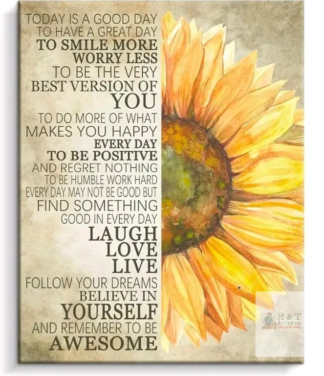 NEW Kas Home 16” x 20” Inspirational Sunflower Canvas Wall Art Quote Decor, Gallery Wrapped