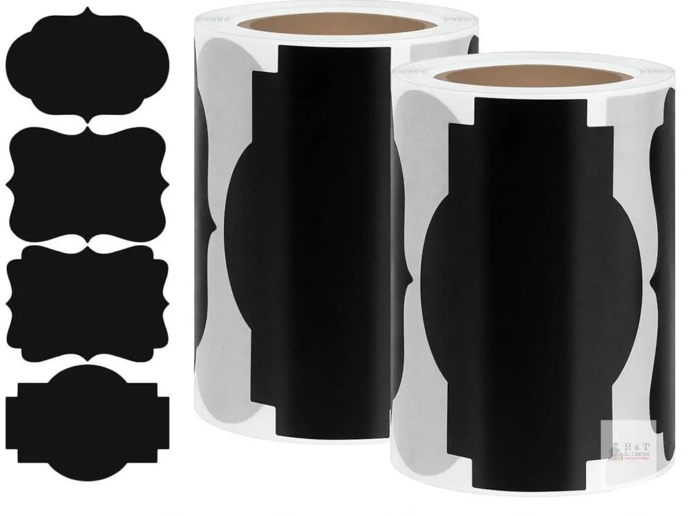 New 2Rolls 2” x 3” Fancy Shape Labels Self Adhesive Blank Stickers Small Jar Label Name Tags Stickers for Home Office Business Uses(Black)