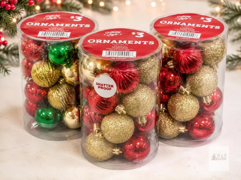 3 Packs Holiday Style Shatterproof Christmas Ornaments – 24 Count Each