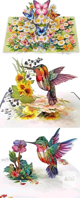 3 New CutPopUp 3D Pop-Up Greeting Cards, Blank Inside, With Envelopes: Butterflies & Hummingbirds, 5.5" × 7.85" (Designs May Vary)