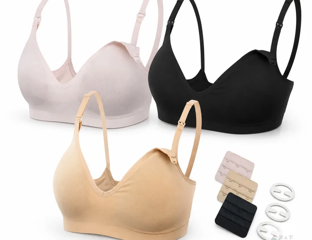 NEW HOFISH Size Small ( 32B-32DD,34B-34C) 3-Pack Seamless Wireless Comfort Bras, Black/Beige/Pink – Nursing & Maternity Friendly